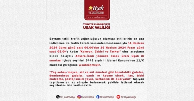 Uşak’ta 14 -16 Haziran Arası Geçişler Yasaklandı